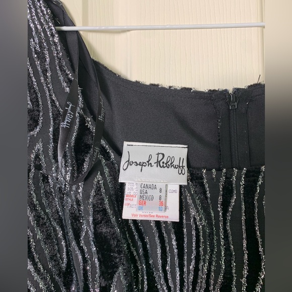 Joseph Ribkoff | Black Velvet Silver Metallic Short Sleeve Dress - 8 - Picture 6 of 12